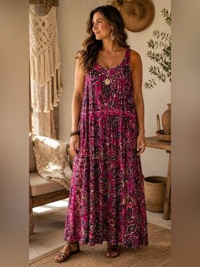 INC Womens Colorful Vibrant Pink Paisley Boho Halter Maxi Dress PLUS Sz 3X